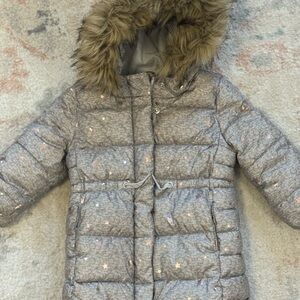 Baby GAP Parka Parka with Faux Fur Hood, Silver & Pink Stars - 2T